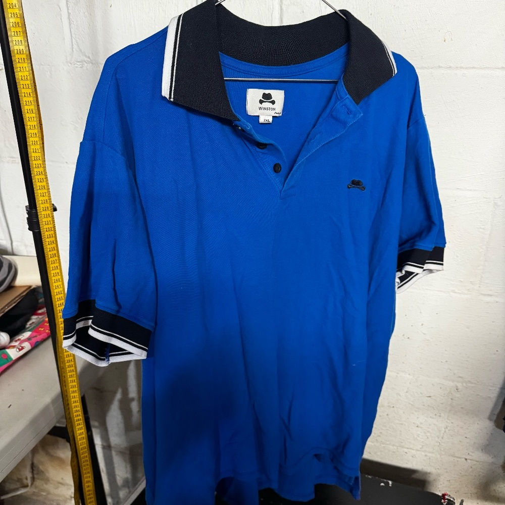 Winston royal blue with black and white sleeves and collar. polo  size 2XL